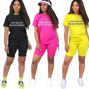 Stop killing black people 2pc biker short set